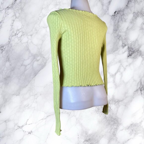 BDG URBAN OUTFITTERS Noori Lettuce Trim Tie Front Top In Lime - Picture 10 of 12